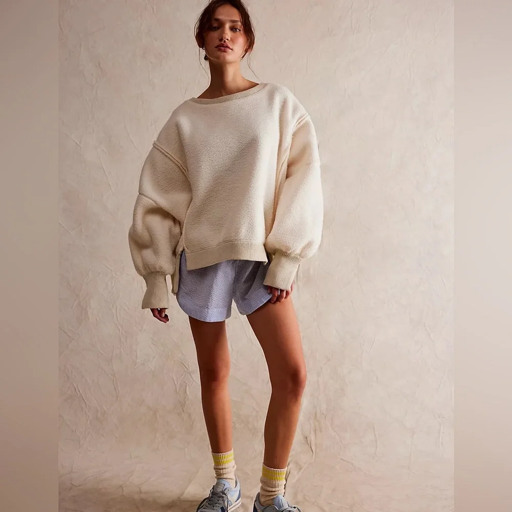 Free People Cozy Camden Cream white fuzzy sherpa sweater NWT - Picture 3 of 5